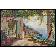 36x24 View to the Amalfi Kitchen Backsplash Mural Tumbled Marble Tiles   372057478735